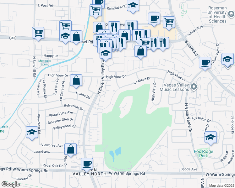 map of restaurants, bars, coffee shops, grocery stores, and more near 3003 La Mesa Drive in Henderson