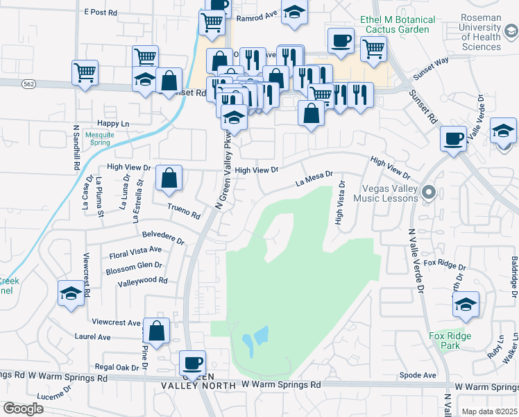 map of restaurants, bars, coffee shops, grocery stores, and more near 3003 Regency Hill in Henderson