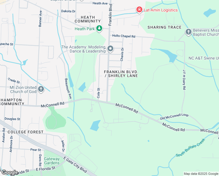 map of restaurants, bars, coffee shops, grocery stores, and more near 811 Franklin Boulevard in Greensboro