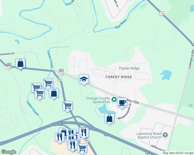 map of restaurants, bars, coffee shops, grocery stores, and more near 158 Ellsworth Manor Drive in Hillsborough