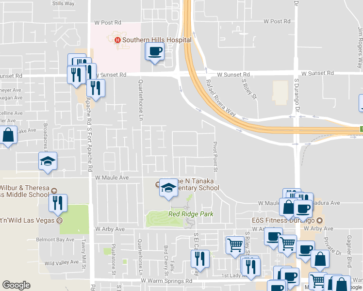 map of restaurants, bars, coffee shops, grocery stores, and more near 8999 Tony Ridge Avenue in Las Vegas