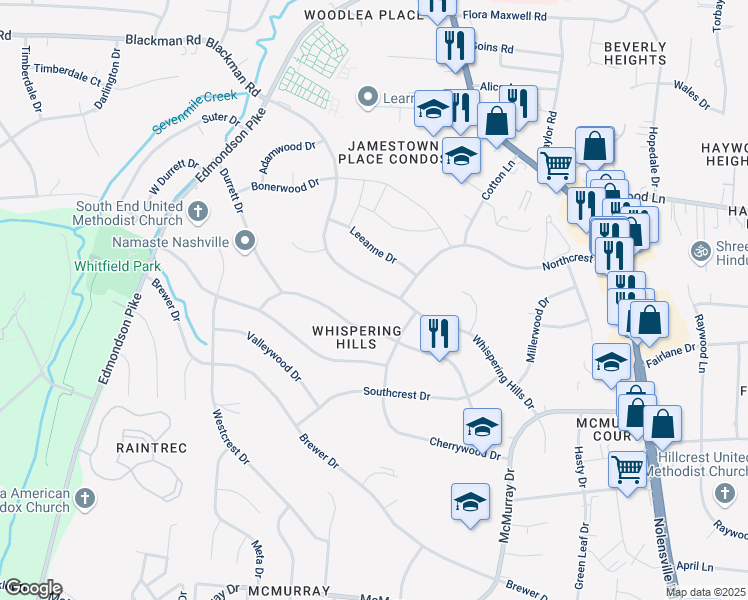 map of restaurants, bars, coffee shops, grocery stores, and more near in Nashville