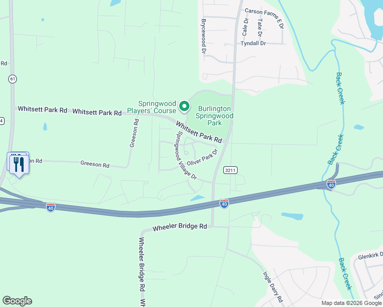 map of restaurants, bars, coffee shops, grocery stores, and more near 7728 Oliver Park Drive in Whitsett
