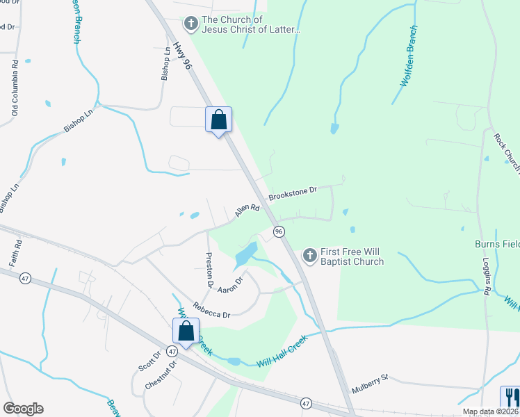 map of restaurants, bars, coffee shops, grocery stores, and more near 1020 Evans Road in Burns