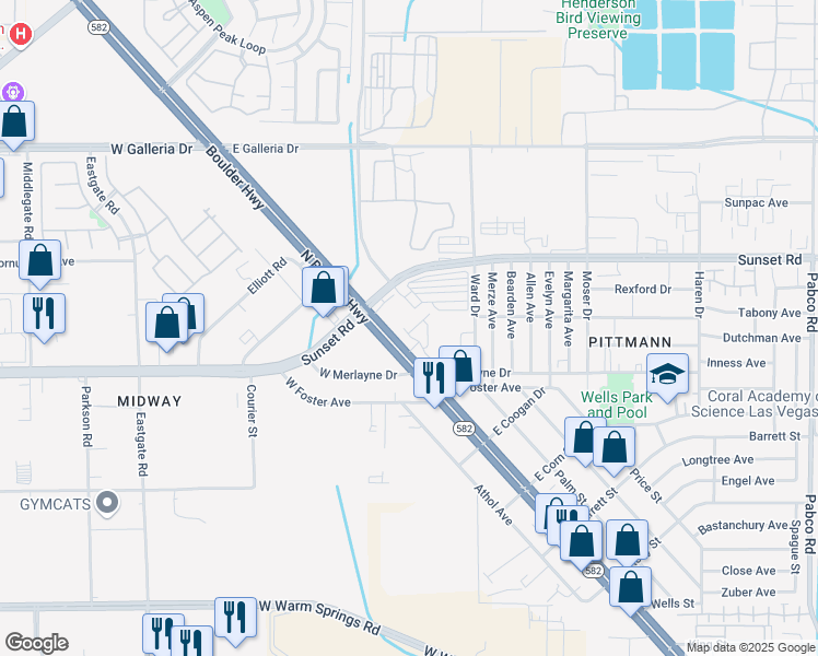 map of restaurants, bars, coffee shops, grocery stores, and more near 637 Morbucks Lane in Henderson