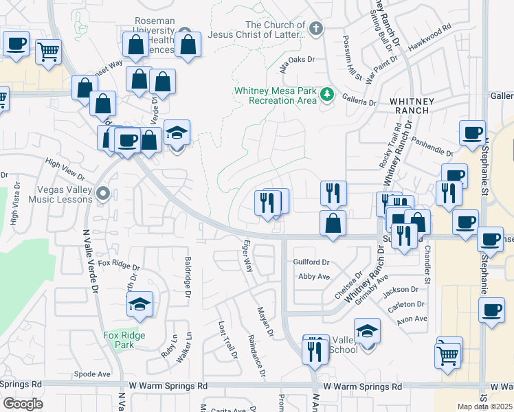 map of restaurants, bars, coffee shops, grocery stores, and more near 1692 Butterfly Ridge Avenue in Henderson
