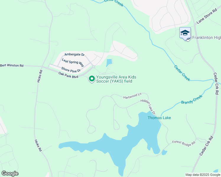 map of restaurants, bars, coffee shops, grocery stores, and more near 70 Hartwood Lane in Youngsville