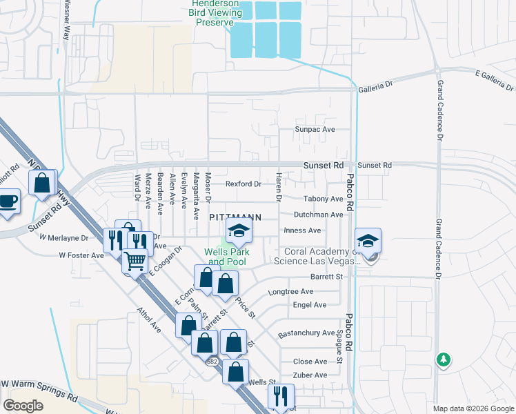 map of restaurants, bars, coffee shops, grocery stores, and more near 477 Rexford Drive in Henderson
