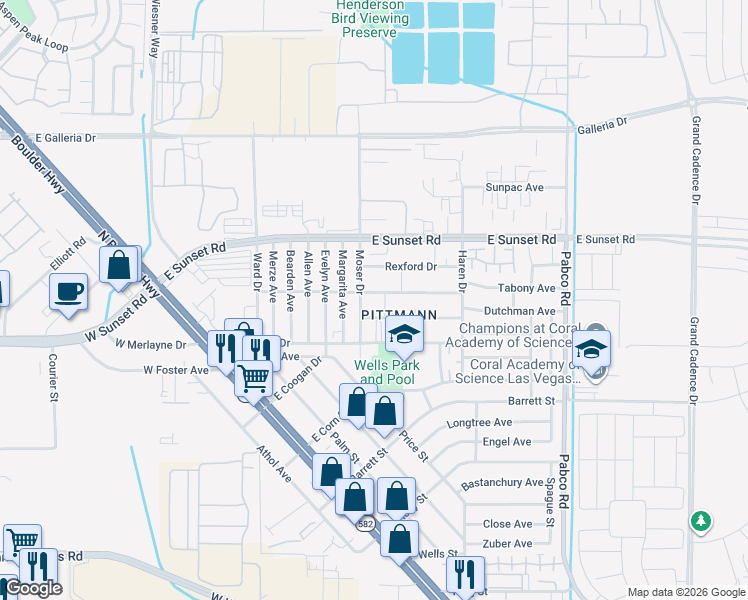 map of restaurants, bars, coffee shops, grocery stores, and more near 409 Jefferson Boulevard in Henderson
