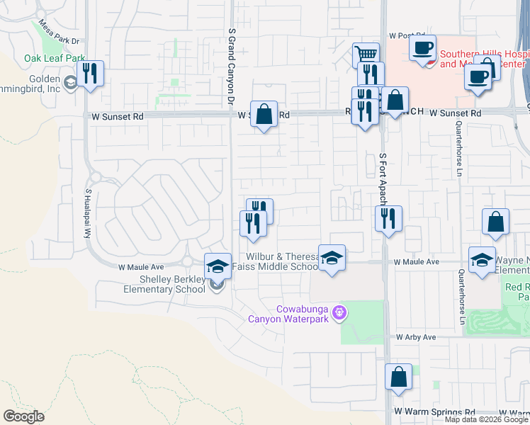 map of restaurants, bars, coffee shops, grocery stores, and more near 6725 Bison Creek Street in Las Vegas
