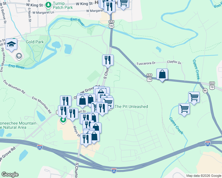 map of restaurants, bars, coffee shops, grocery stores, and more near 226 Orange Grove Street in Hillsborough