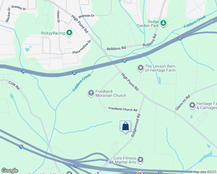 map of restaurants, bars, coffee shops, grocery stores, and more near 2731 Friedland Church Road in Winston-Salem