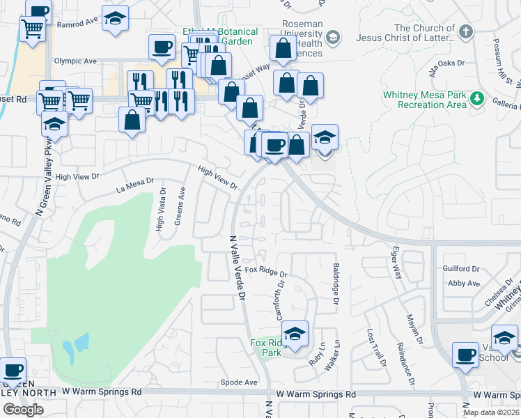 map of restaurants, bars, coffee shops, grocery stores, and more near 666 Cervantes Drive in Henderson