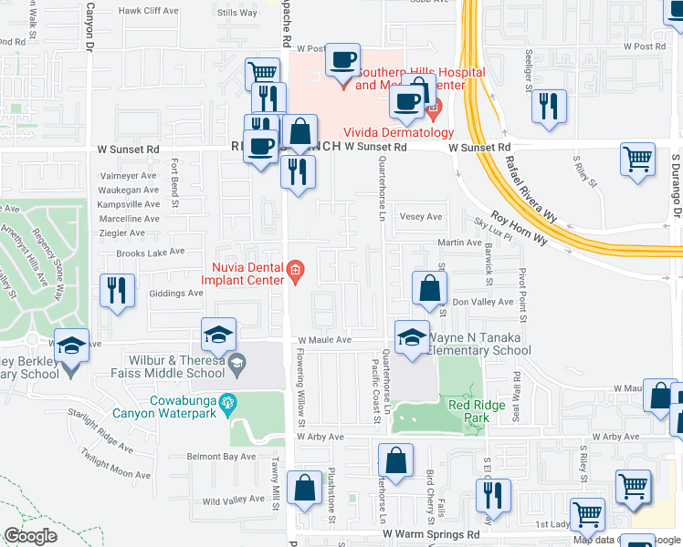 map of restaurants, bars, coffee shops, grocery stores, and more near 6768 Pastel Camellia Street in Las Vegas