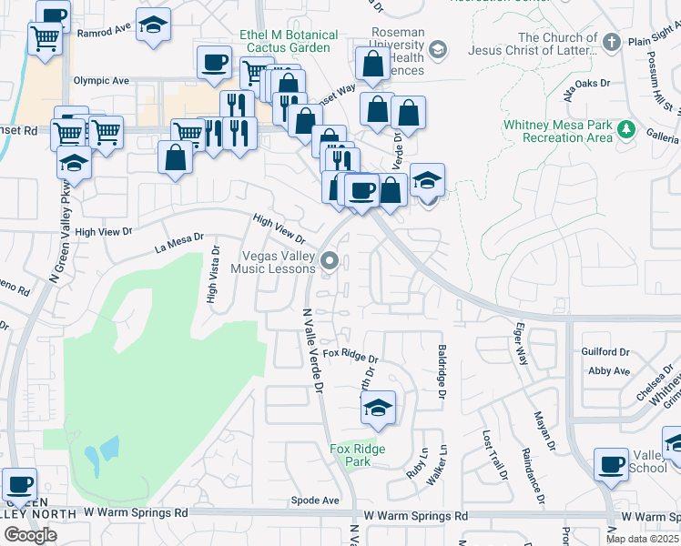 map of restaurants, bars, coffee shops, grocery stores, and more near 642 Cervantes Drive in Henderson