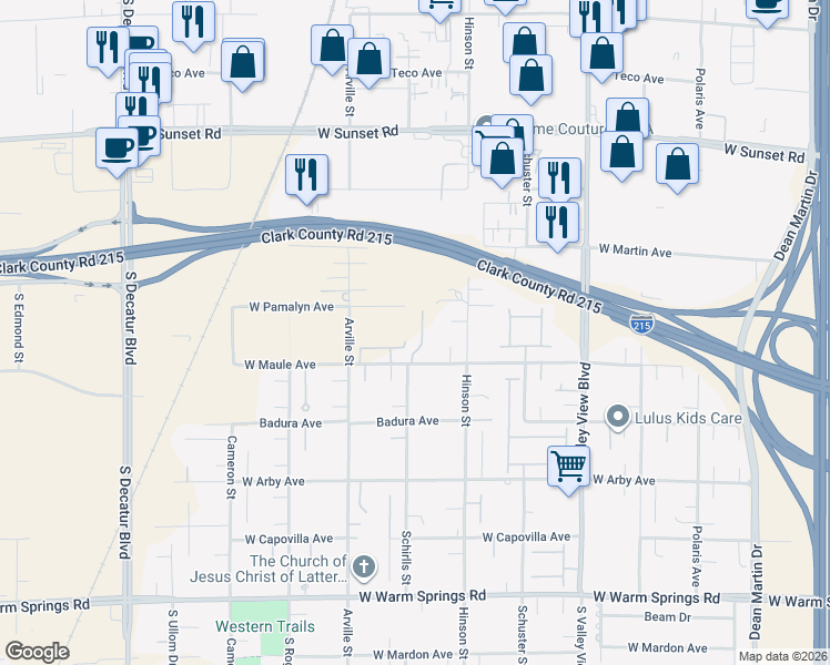 map of restaurants, bars, coffee shops, grocery stores, and more near 6825 Hinson Street in Las Vegas