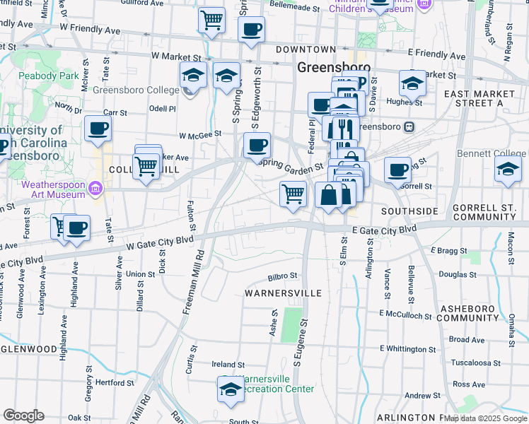 map of restaurants, bars, coffee shops, grocery stores, and more near 402 Tipton Place in Greensboro