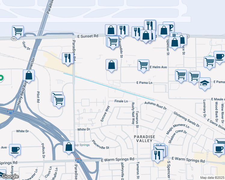 map of restaurants, bars, coffee shops, grocery stores, and more near 6845 Escondido Street in Las Vegas
