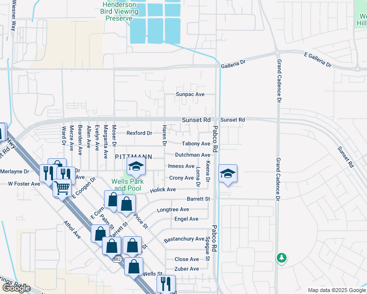 map of restaurants, bars, coffee shops, grocery stores, and more near 524 Tabony Avenue in Henderson