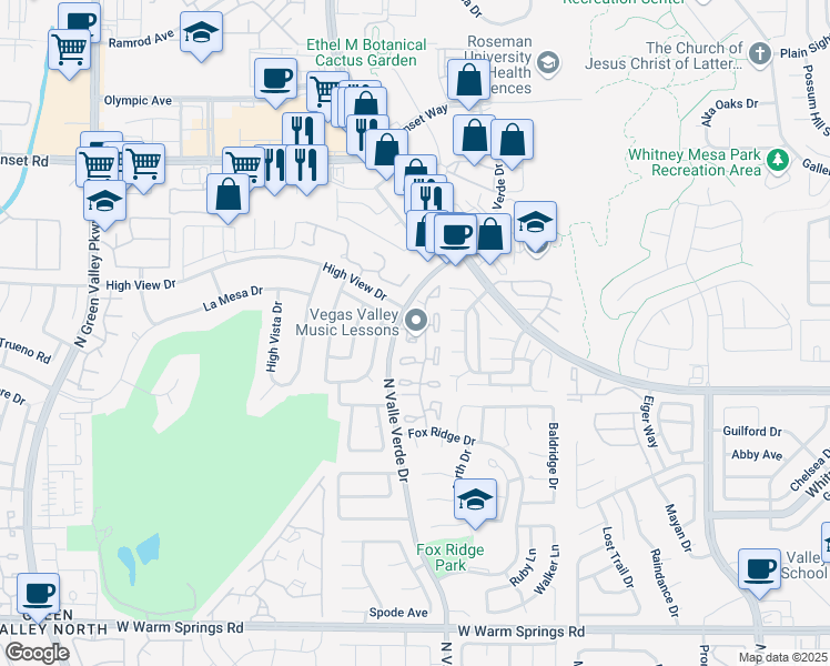 map of restaurants, bars, coffee shops, grocery stores, and more near 666 Cervantes Drive in Henderson