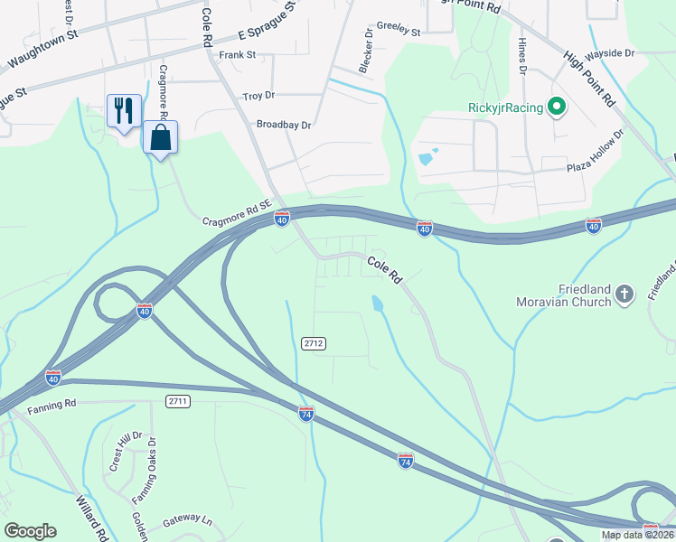 map of restaurants, bars, coffee shops, grocery stores, and more near 800 Tara Court in Winston-Salem