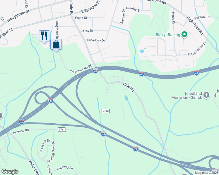 map of restaurants, bars, coffee shops, grocery stores, and more near 800 Tara Court in Winston-Salem