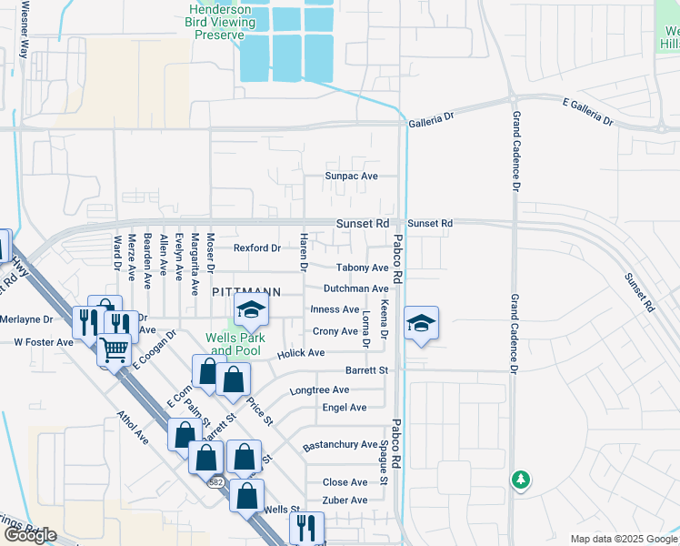 map of restaurants, bars, coffee shops, grocery stores, and more near 524 Tabony Avenue in Henderson