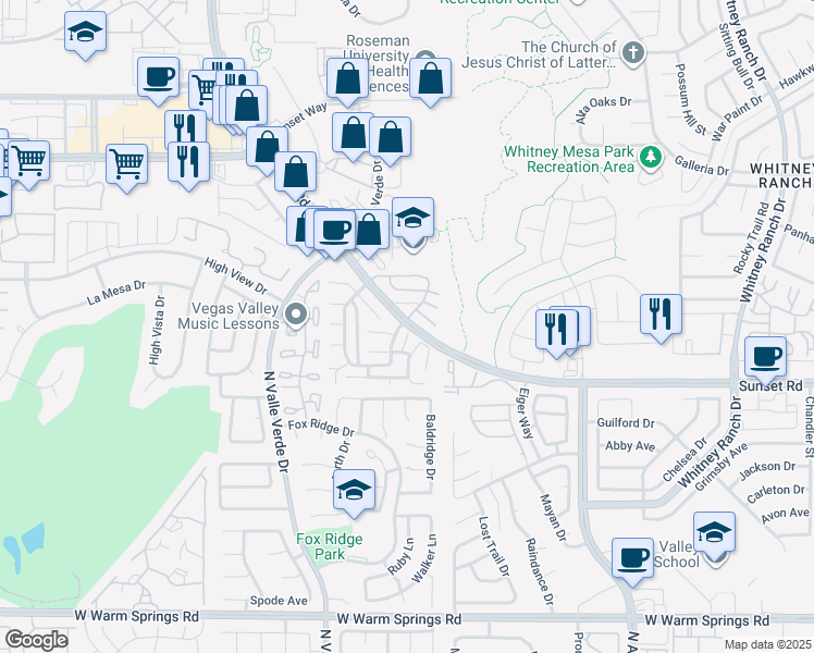 map of restaurants, bars, coffee shops, grocery stores, and more near 1857 West Sunset Road in Henderson
