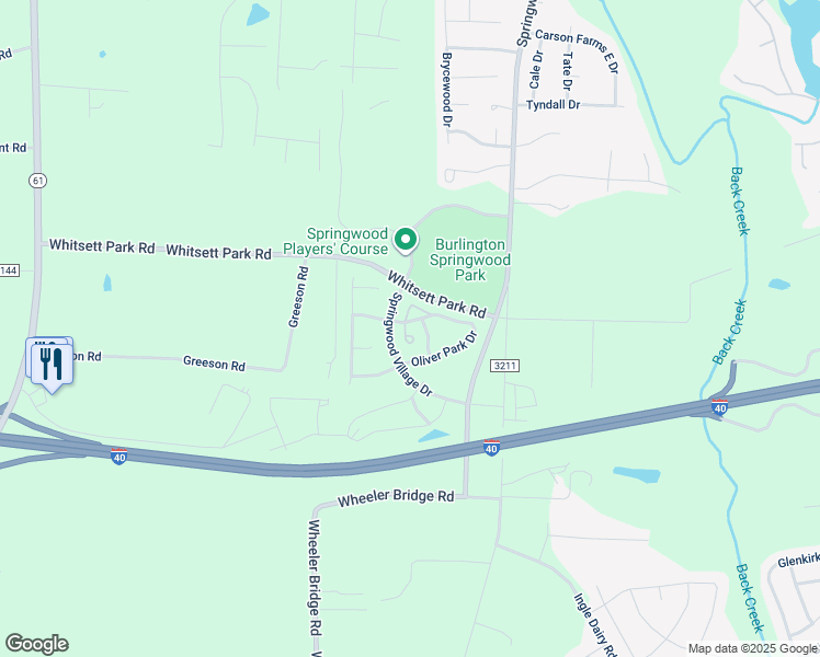 map of restaurants, bars, coffee shops, grocery stores, and more near 7369 Garett Park Drive in Whitsett