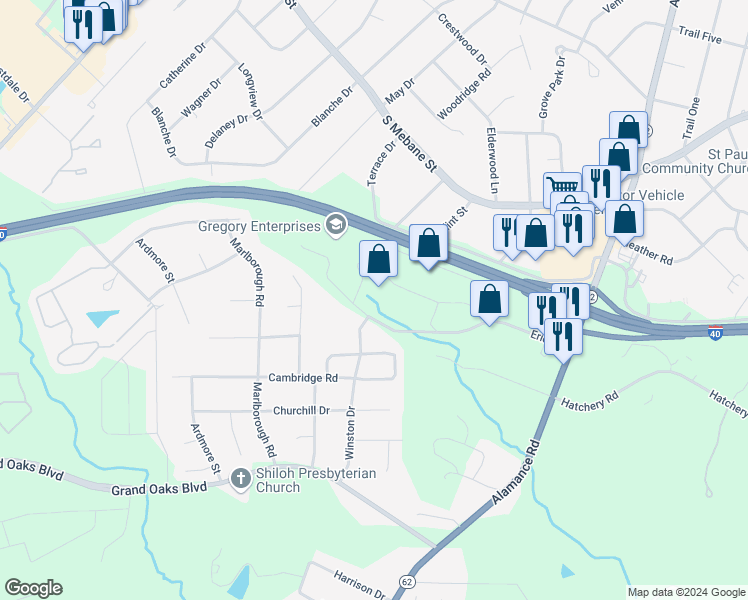 map of restaurants, bars, coffee shops, grocery stores, and more near 1084 Stowe Street in Burlington