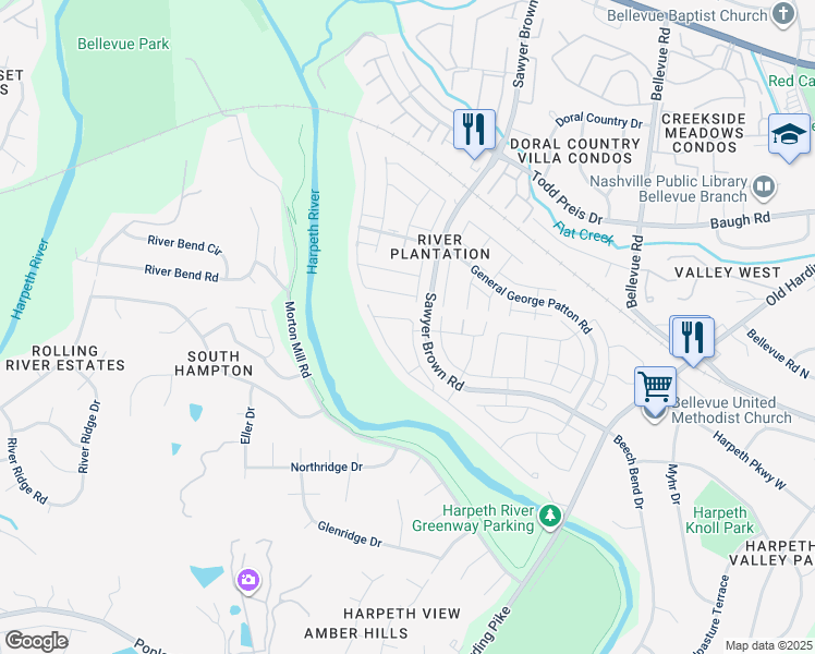 map of restaurants, bars, coffee shops, grocery stores, and more near 8504 Sawyer Brown Road in Nashville