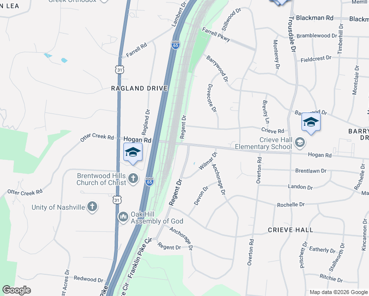 map of restaurants, bars, coffee shops, grocery stores, and more near 643 Hogan Road in Nashville