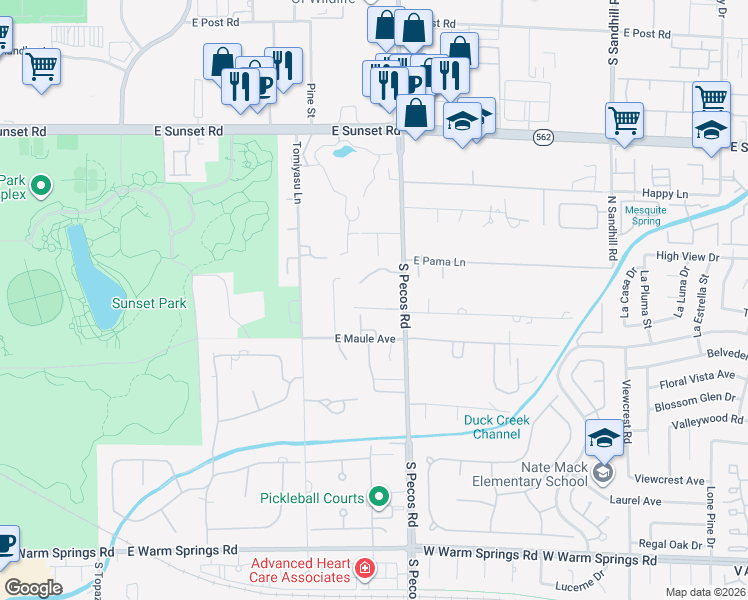 map of restaurants, bars, coffee shops, grocery stores, and more near 6891 S Pecos Rd in Las Vegas