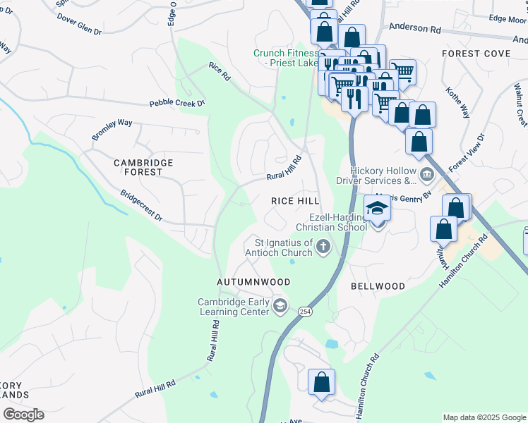 map of restaurants, bars, coffee shops, grocery stores, and more near 1328 Rice Hill Circle in Nashville