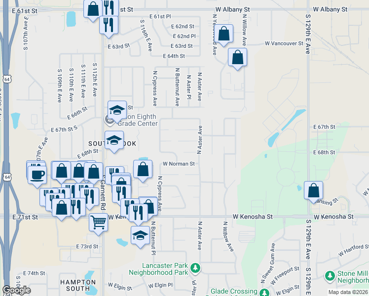 map of restaurants, bars, coffee shops, grocery stores, and more near 4425 West Princeton Street in Broken Arrow