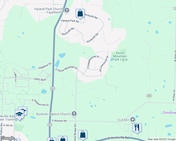 map of restaurants, bars, coffee shops, grocery stores, and more near 2920 East Pebblestone Drive in Fayetteville