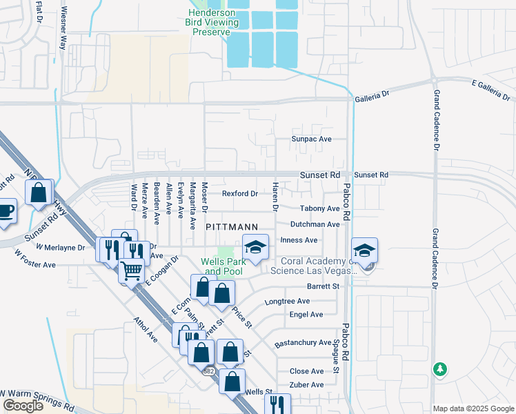 map of restaurants, bars, coffee shops, grocery stores, and more near 477 Rexford Drive in Henderson