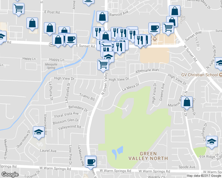 map of restaurants, bars, coffee shops, grocery stores, and more near 2432 Pickwick Drive in Henderson