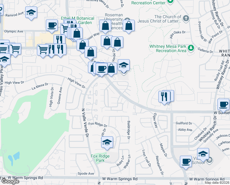 map of restaurants, bars, coffee shops, grocery stores, and more near 1822 Avacado Court in Henderson