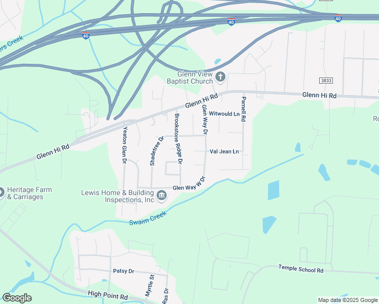 map of restaurants, bars, coffee shops, grocery stores, and more near 4168 Val Jean Lane in Winston-Salem