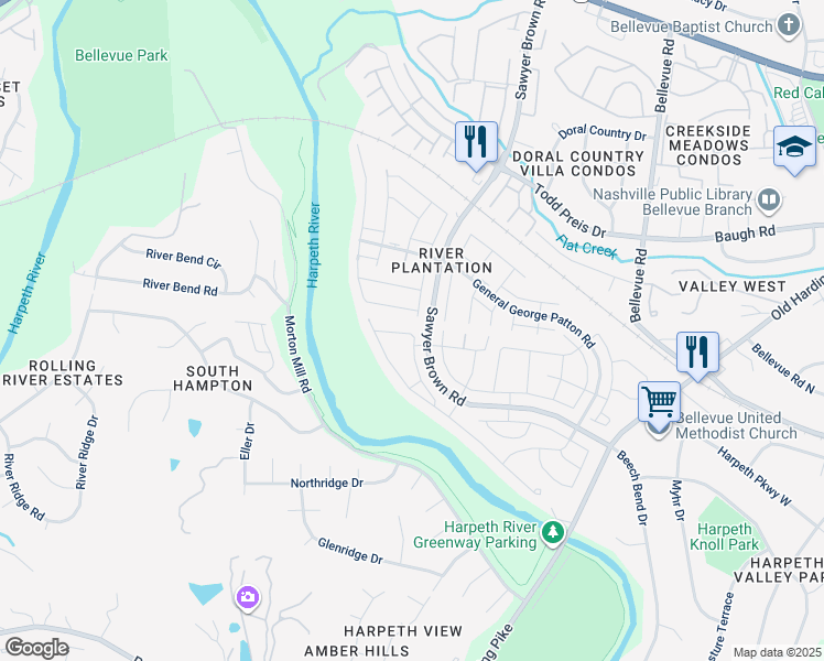 map of restaurants, bars, coffee shops, grocery stores, and more near 8504 Sawyer Brown Road in Nashville