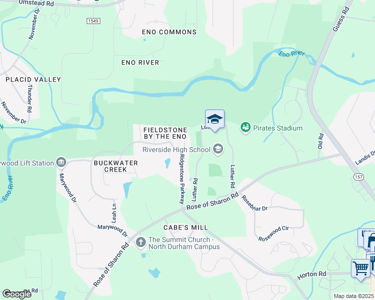 map of restaurants, bars, coffee shops, grocery stores, and more near 3300 Park Overlook Drive in Durham