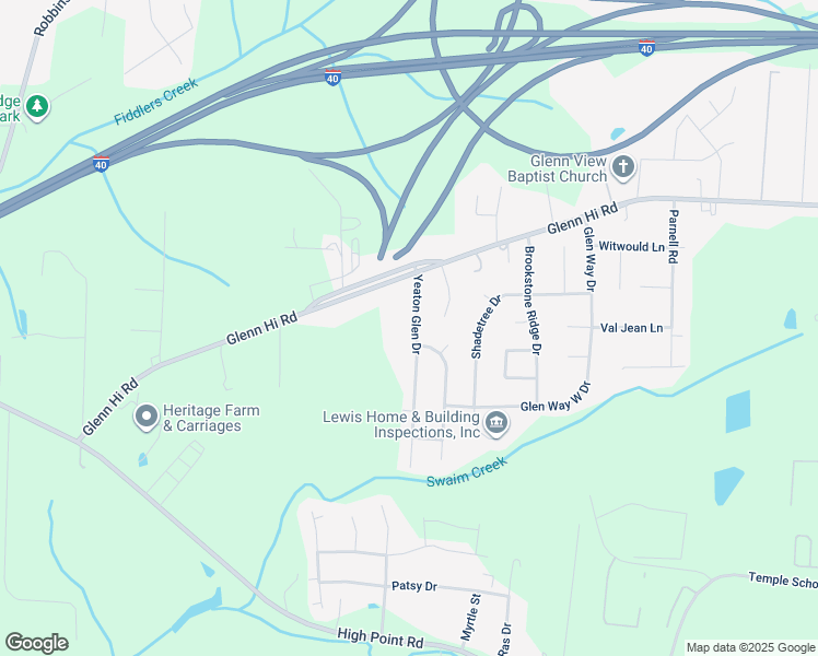map of restaurants, bars, coffee shops, grocery stores, and more near 6020 Yeaton Glen Drive in Winston-Salem