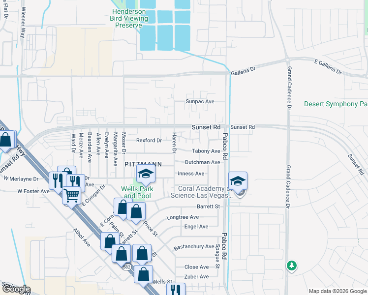 map of restaurants, bars, coffee shops, grocery stores, and more near 511 Tabony Avenue in Henderson
