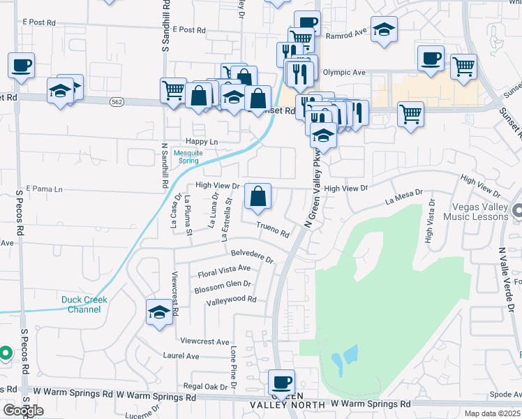map of restaurants, bars, coffee shops, grocery stores, and more near 2410 El Brio Ct in Henderson