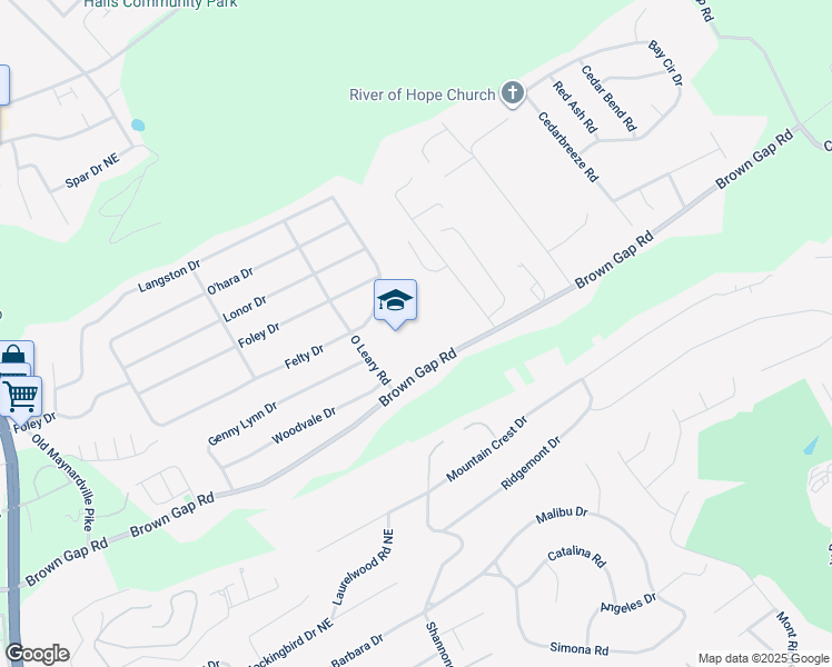 map of restaurants, bars, coffee shops, grocery stores, and more near 4521 Brown Gap Road in Knoxville