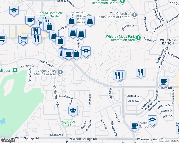 map of restaurants, bars, coffee shops, grocery stores, and more near 1801 Scimitar Drive in Henderson