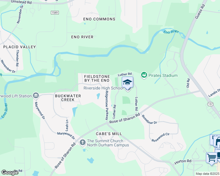map of restaurants, bars, coffee shops, grocery stores, and more near 3300 Park Overlook Drive in Durham