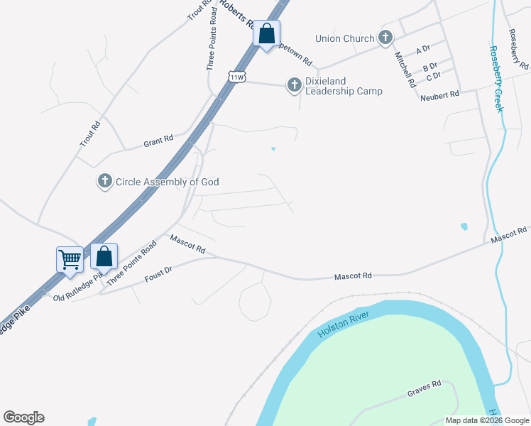 map of restaurants, bars, coffee shops, grocery stores, and more near 2810 Wendi Ann Drive in Knoxville