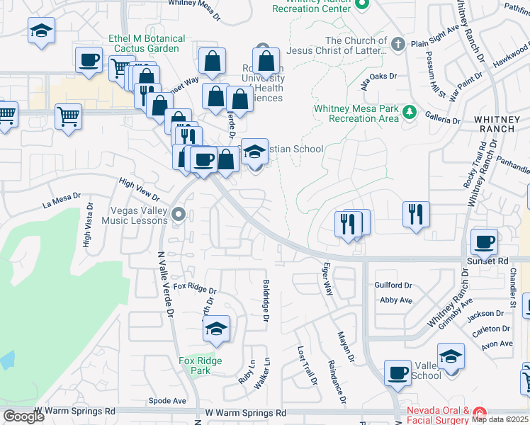 map of restaurants, bars, coffee shops, grocery stores, and more near 1801 Scimitar Drive in Henderson